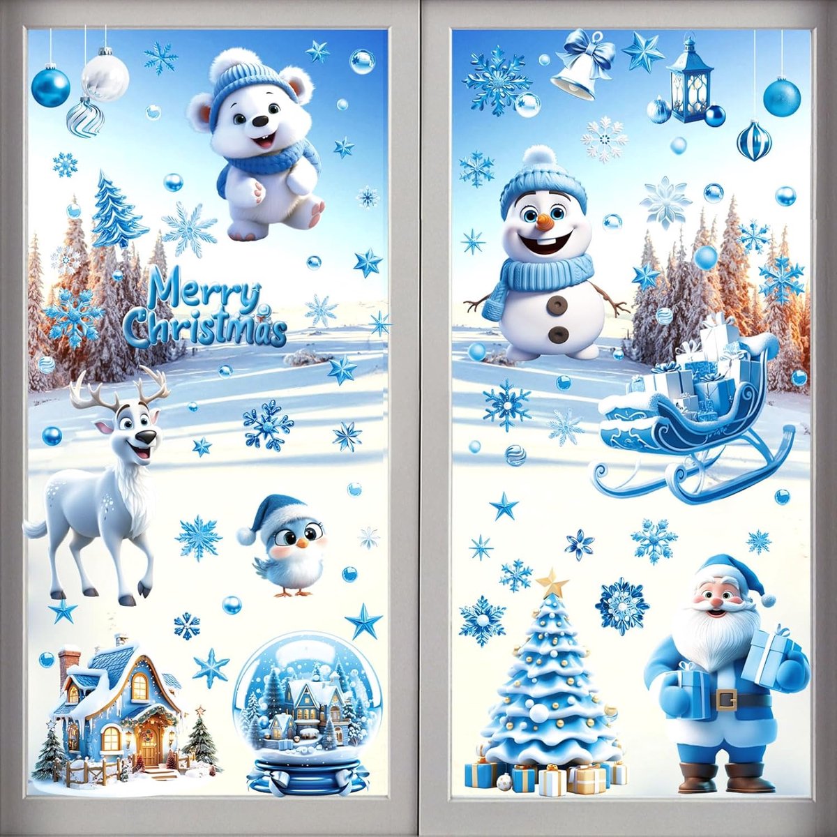 Herbruikbare Kerst Raamstickers Met Sneeuwpop Kerstman En Rendier - Dubbelzijdige Raamdecoratie Voor Kerstfeesten - Feestelijke Winter Versiering