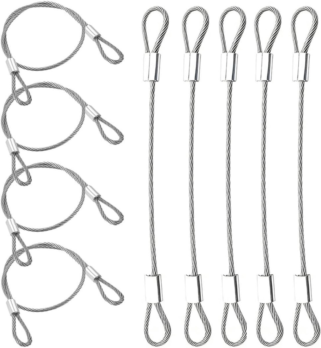 Set van 8 Stalen Kabels met Lussen, 30 cm x 2 mm, Duurzaam voor Buitengebruik, Reis, Bagage en Verlichting