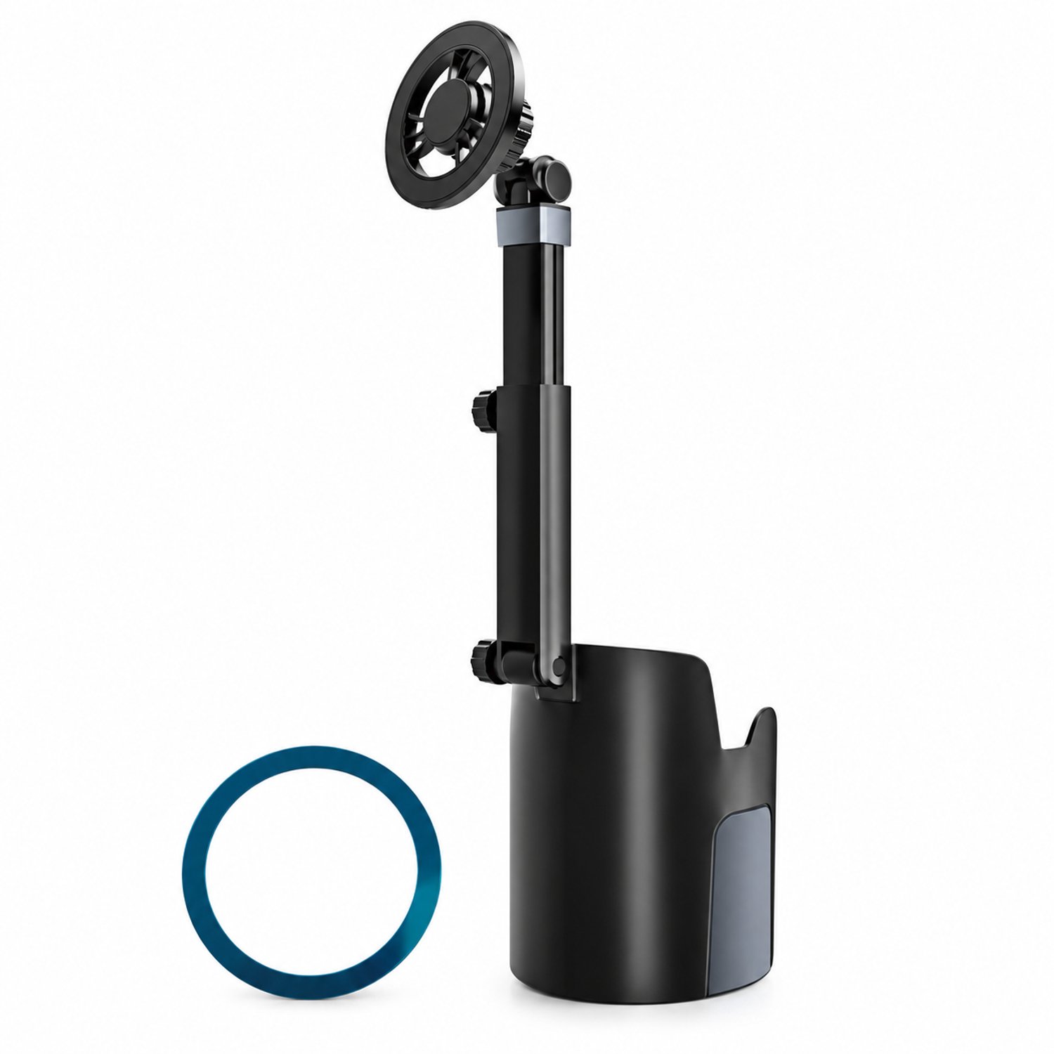 Telefoonhouders auto voor de bekerhouder, magnetische telefoonhouder met uitschuifbare arm en 360° draaibare kop, inclusief 1 magnetische ringplaat
