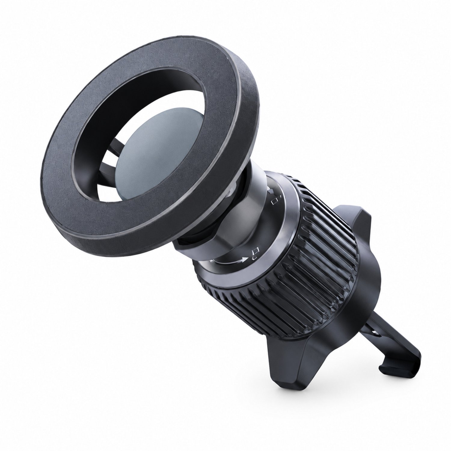 Telefoonhouders auto: zwarte magnetische telefoonhouder voor ventilatierooster, open ring met klem, ABS+PC, verpakkingsmaat 10 × 7 × 9 cm