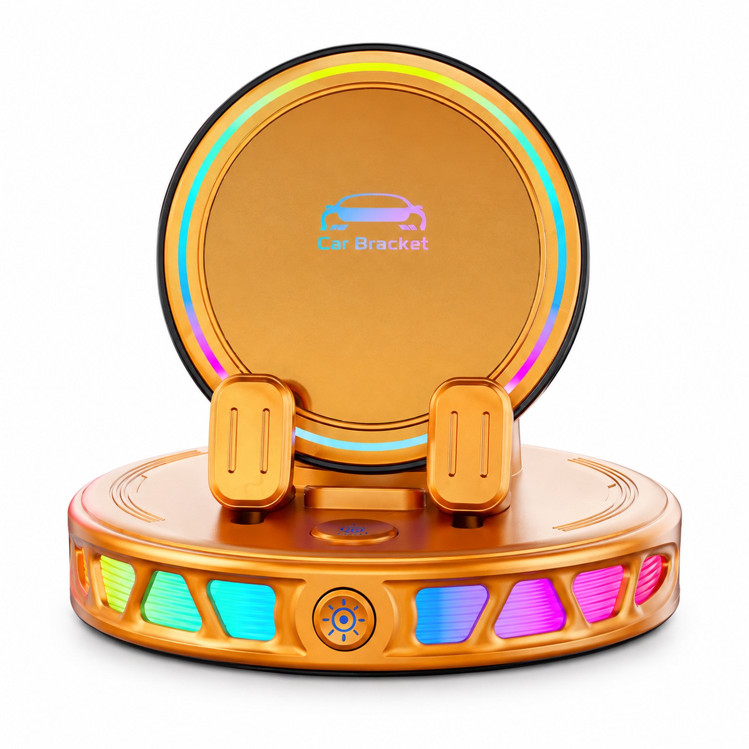 telefoonhouders auto - oranje telefoonhouder met vacuümzuignap en meerkleurige verlichting