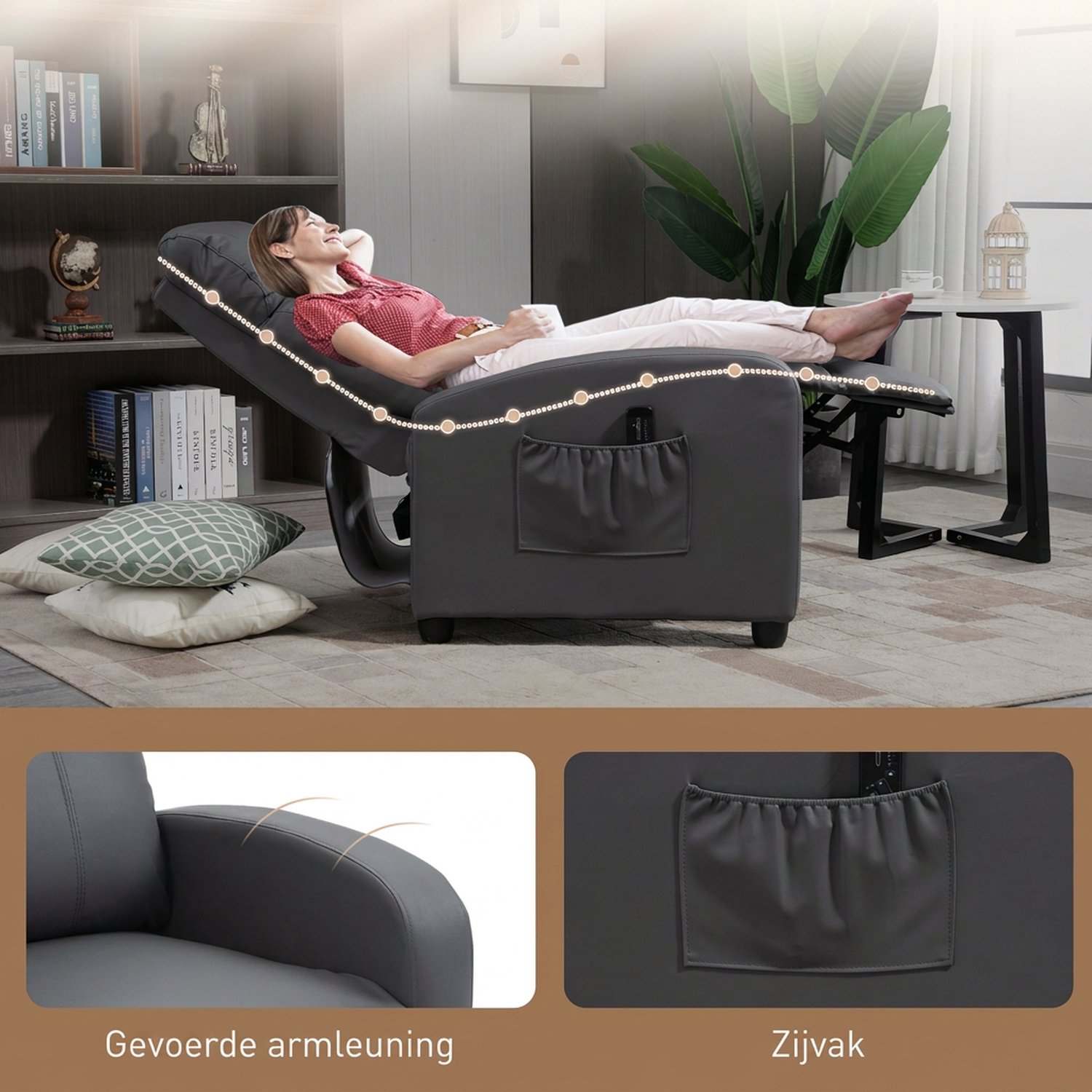 HOMCOM massage relaxfauteuil met afstandsbediening - Massagestoel, tv-fauteuil, relaxstoel - Grijs – foto 4