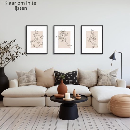 Beige Botanische Wanddecoratie Poster Abstract Minimalistische Bloem Muur Poster voor Slaapkamer Woonkamer Decor 12x16 in Niet Ingelijst Set van 3 — cadeau in Wonen & Interieur - foto 6