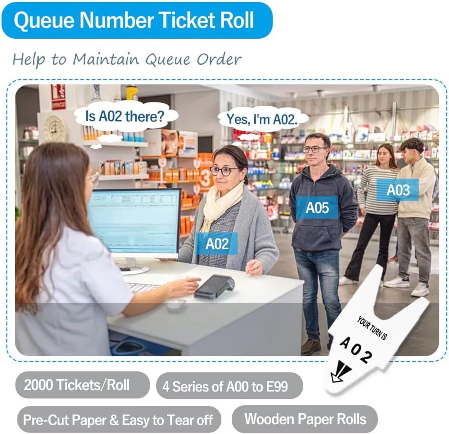 Ticket 11,3 cm - 2000 genummerde tickets - wachtnummer - eenvoudig te bedienen - ServiceTopper