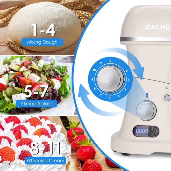 KMA0270 Keukenmachine, kneedmachine, 8L voedselmixer met display, 1500 W elektrische keukenmixer met tandhaak, draadwiel en beater, 11-speed Staande mixer,Commercieel gebruik — afbeelding 3