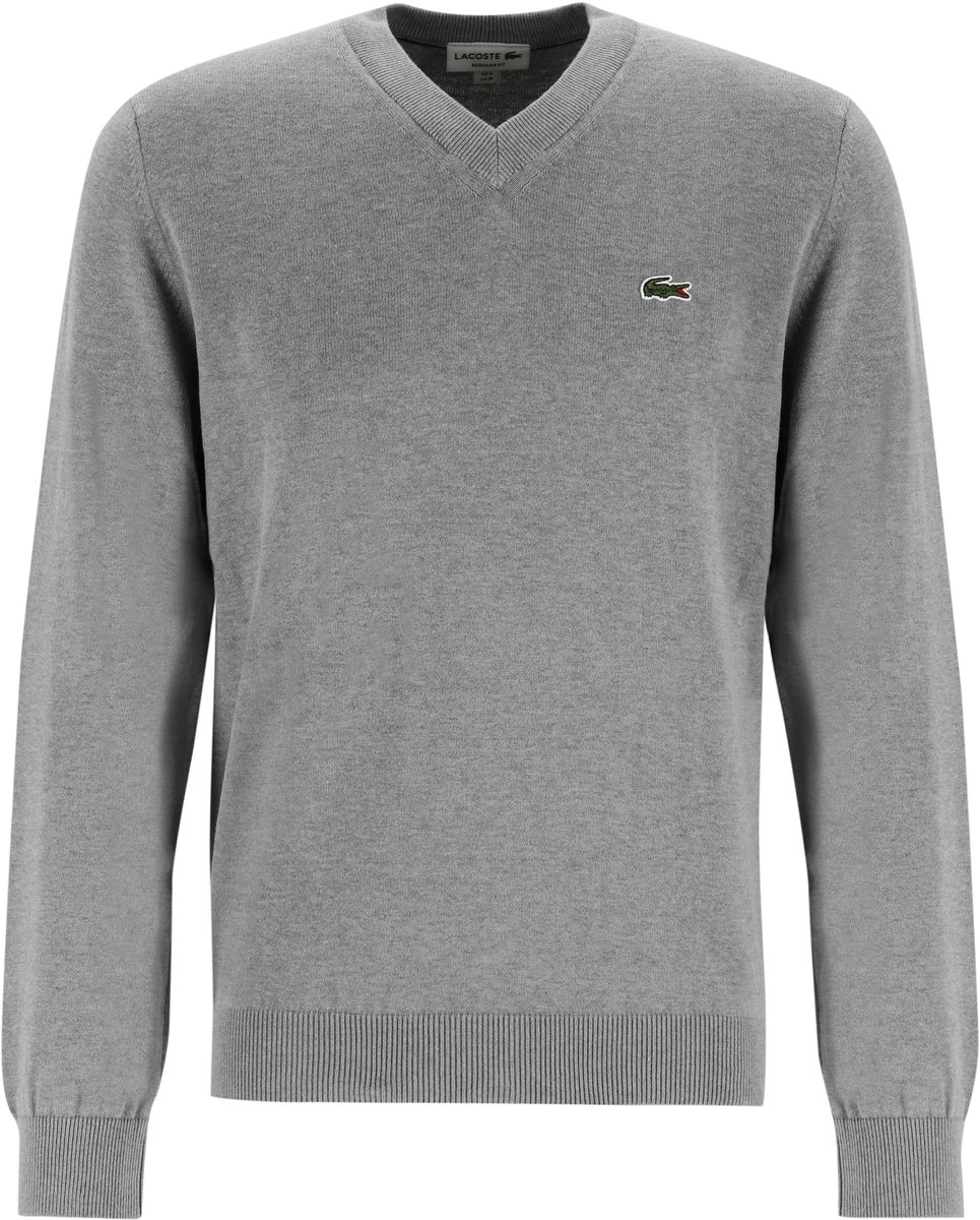 Lacoste herentrui katoen V-hals lichtgrijs melange
