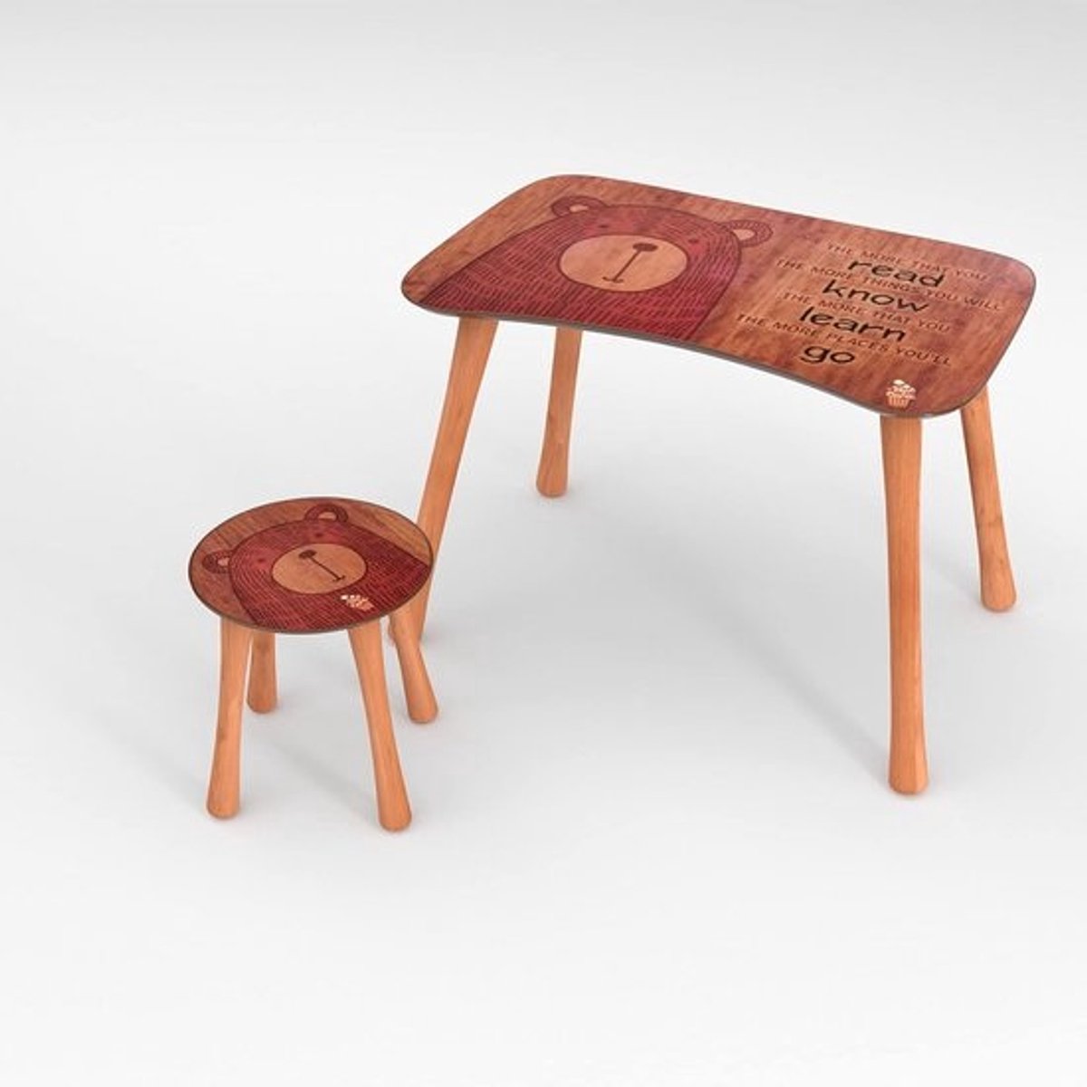 Houten kindertafel met stoelenset - Voor jongens en meisjes - Met opdruk