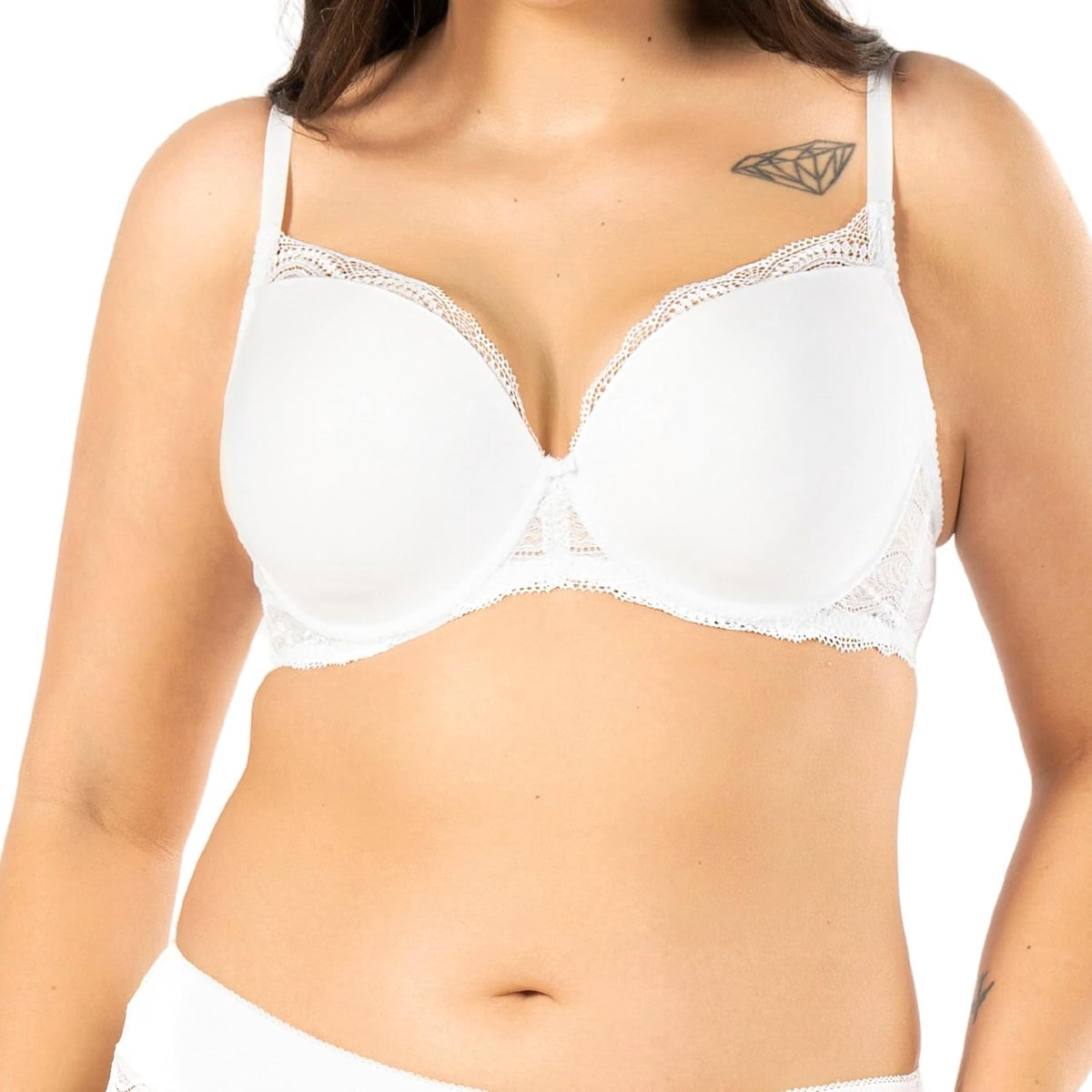 Pepite Push-up beha voor dames, gladde bustehouder met kanten bezetting, beugel met verstelbare bandjes en afneembare push-up pads, wit, 85B