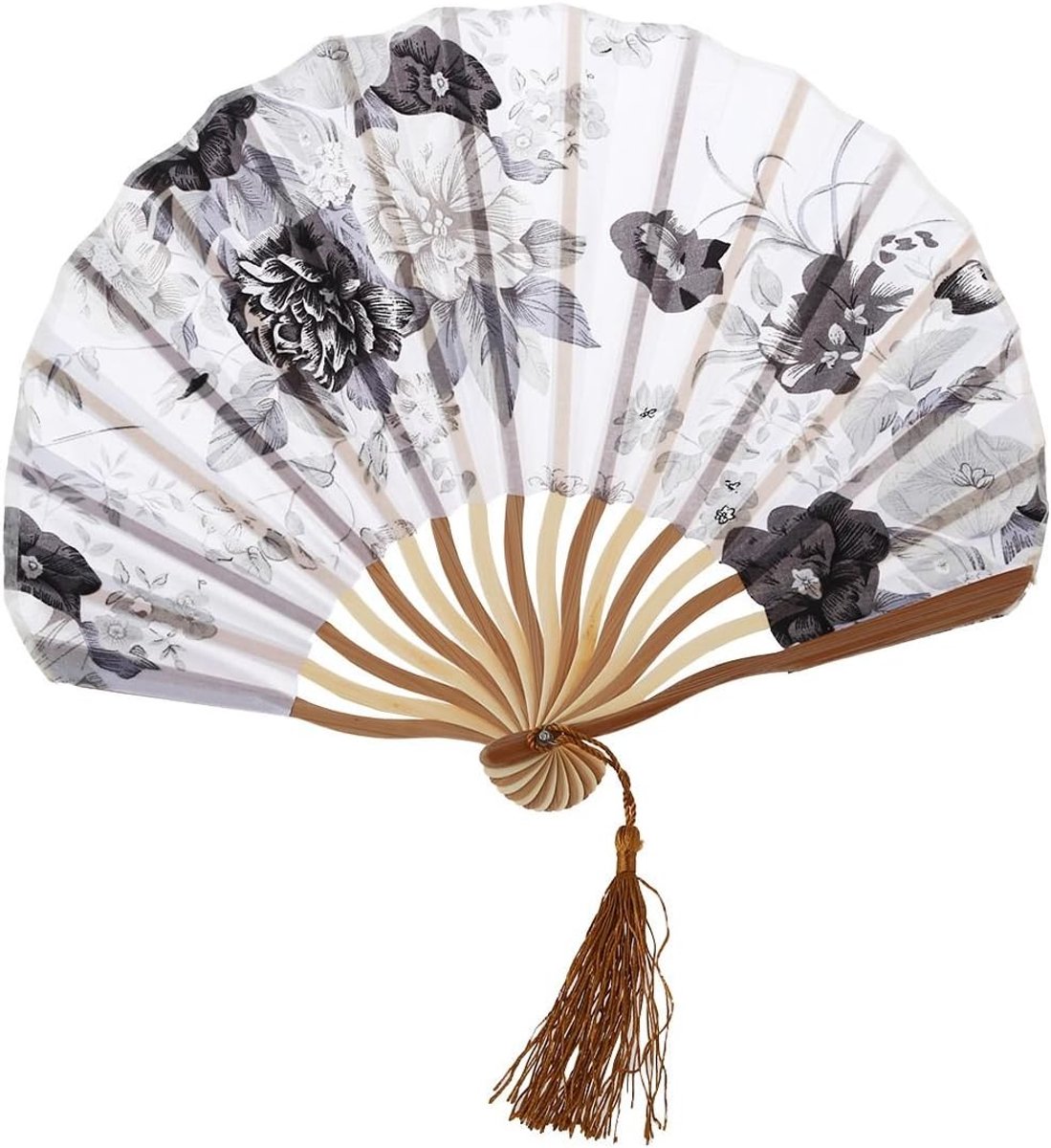 Grijs Pioen Vouwstof Dans Handventilator Wit