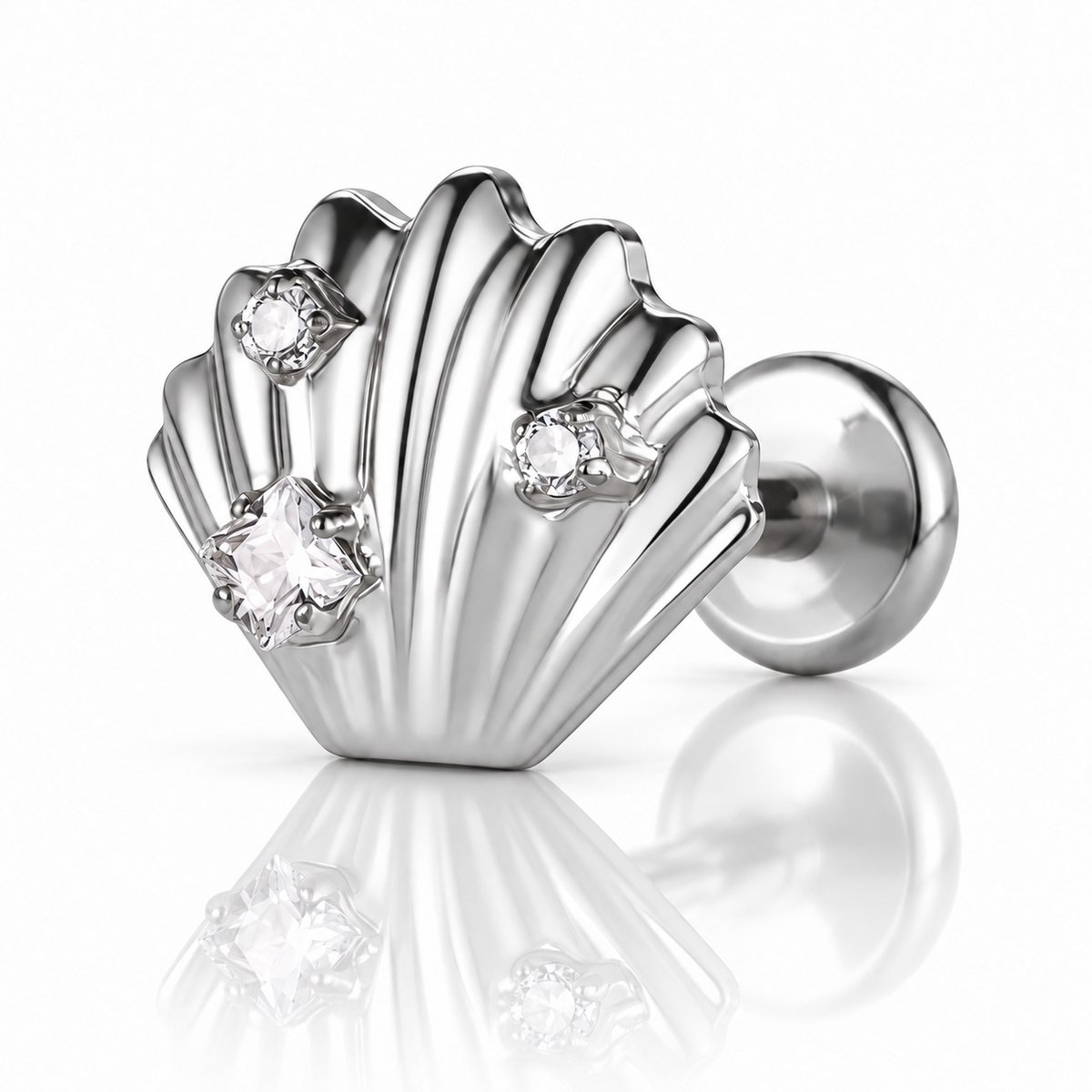 Maevi® Piercing voor Oor - Kleur: Zilver - Formaat: 1.2 x 8 MM - Titanium - Tragus / Kraakbeen / Helix / Conch - Oorpiercing - 18K Goldplated / Titanium - Hoge Kwaliteit - Labret - Luxe Sieraad - Oorbellen - Schelp / Shell - Incl. Luxe Verpakking