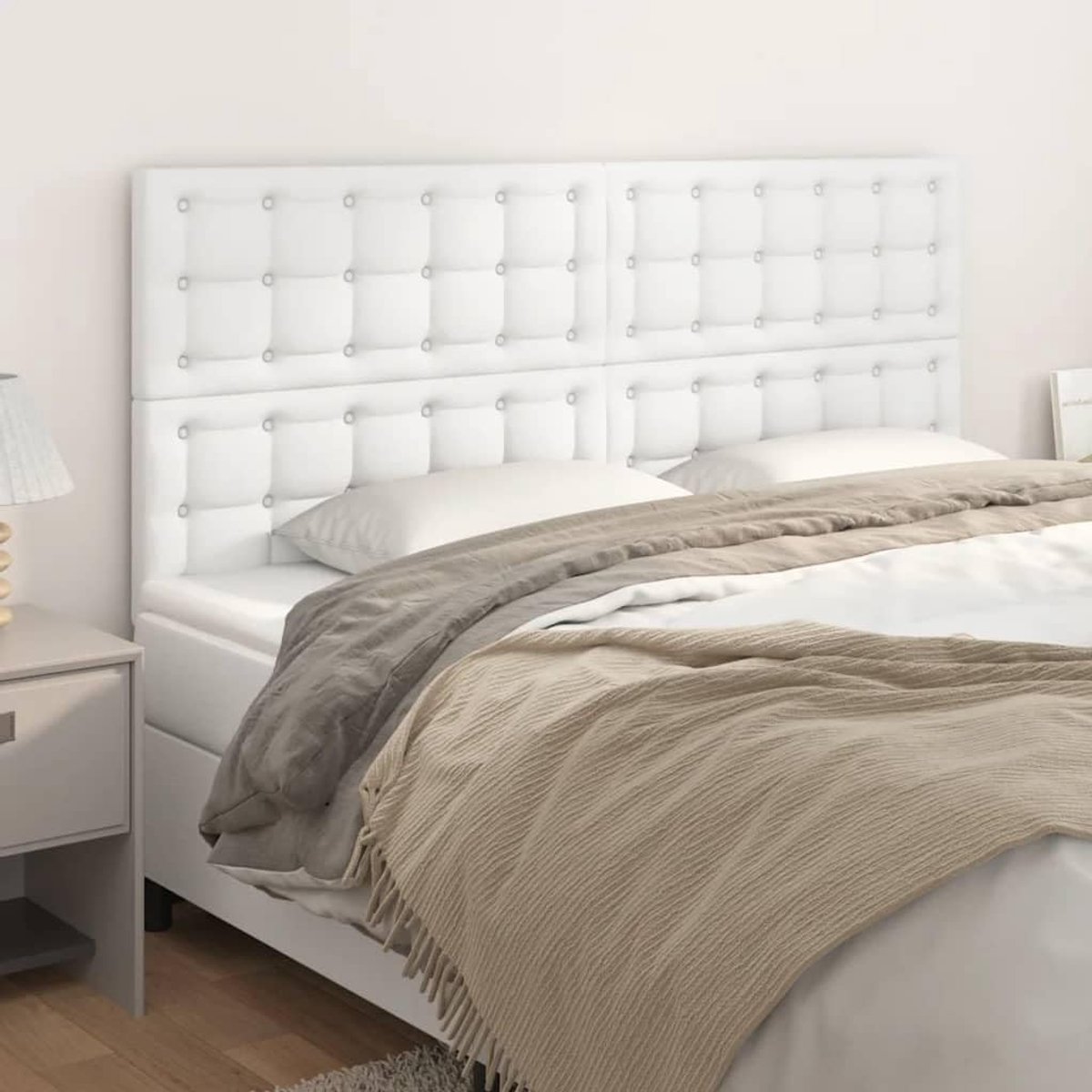 Hoofdborden, 4 stuks, wit, 90 x 5 x 78/88 cm, kunstleer, hoofdeinde voor slaapkamer, hotel, hoofdeinde, werkkamer, voor slaapkamer, tweede slaapkamer, hotel