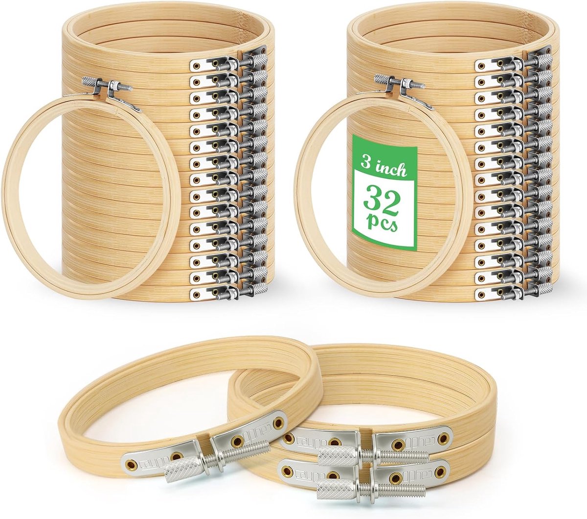 32 borduurframes voor borduurwerk, 8 cm, handgemaakt, houten frame om te borduren, verstelbaar kruissteekframe, voor borduurwerk, naaien, breien of knutselen