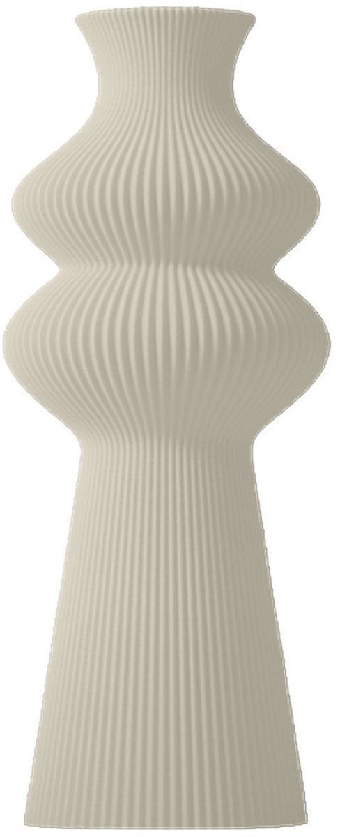 Layvo Merit Vaas - Crème - 25 cm - droogbloemen vaas - gegroefde vaas - gerecycled plastic
