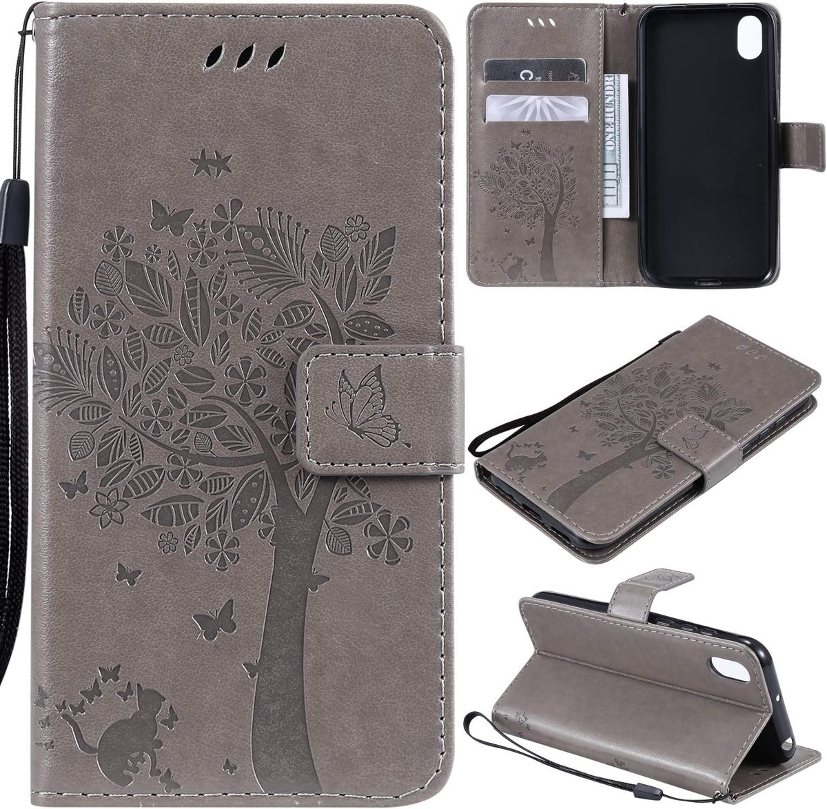 Zchen voor Huawei Y5 2019 Hoesje, PU Kunstleer Stander Portemonnee Klaphoes voor Huawei Y5 2019/Honor 8S (Grijs)