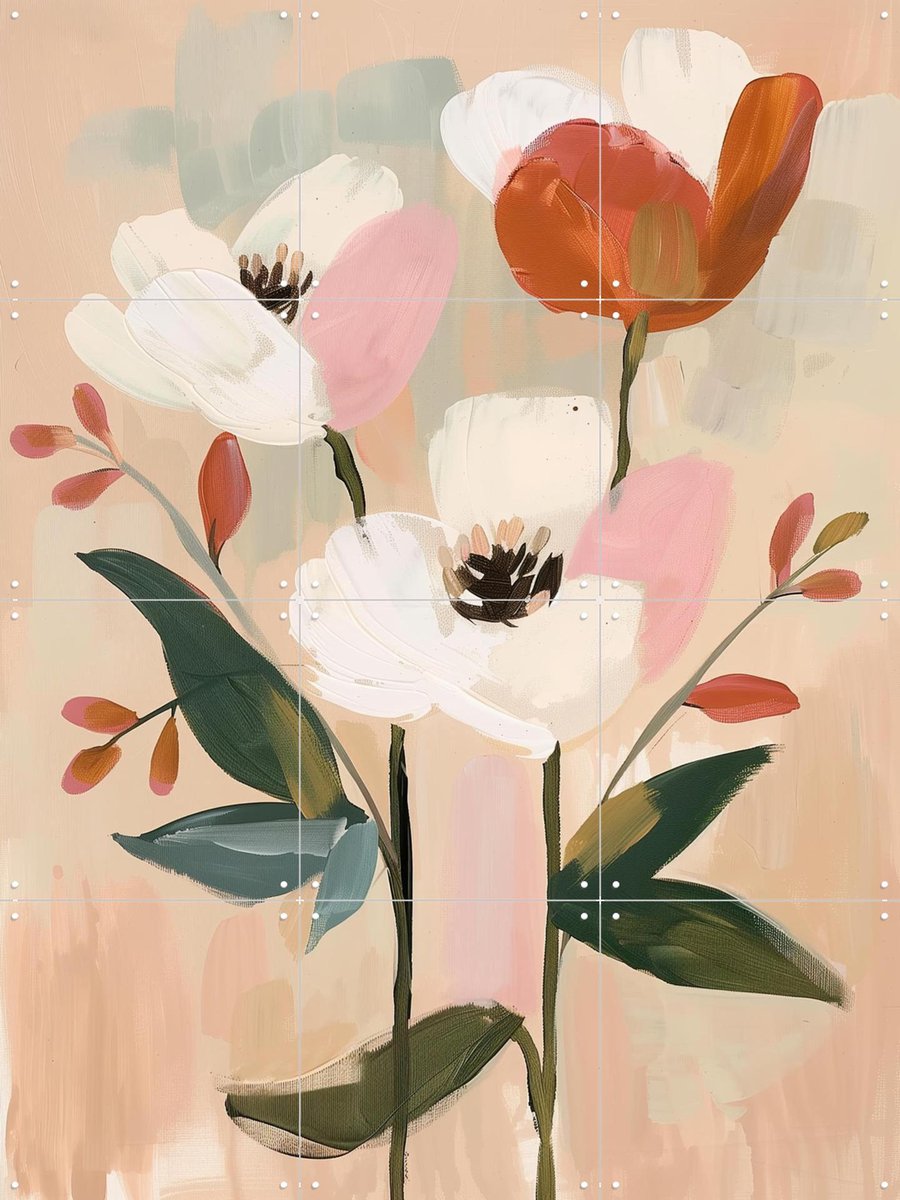 IXXI Soft Blossom, Branka Kodžoman - 60 x 80 cm - Gratis ophangtool - Grote wanddecoratie en posters - Modern, Kwaststreken, Eetkamer, Woonkamer