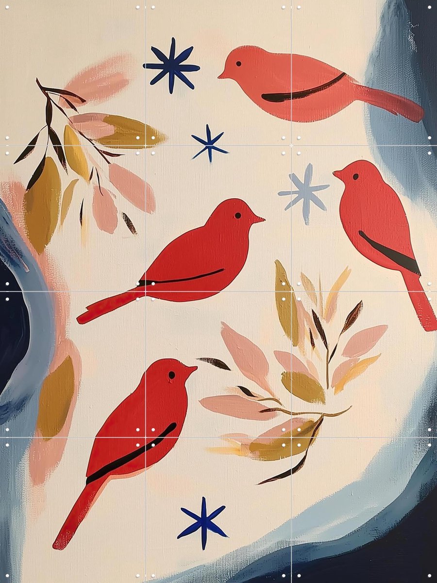 IXXI Birdsong, Branka Kodžoman - 60 x 80 cm - Gratis ophangtool - Grote wanddecoratie en posters - Illustraties, Kleurrijk, Abstract, Schilderijen