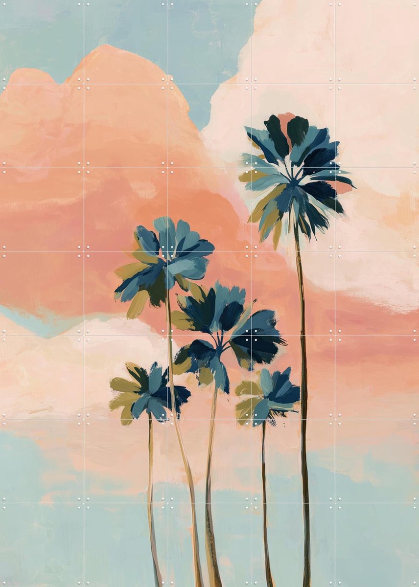 IXXI Sunset Palms, Branka Kodžoman - 100 x 140 cm - Gratis ophangtool - Grote wanddecoratie en posters - Speels, Kleurrijk, Slaapkamer, Gang
