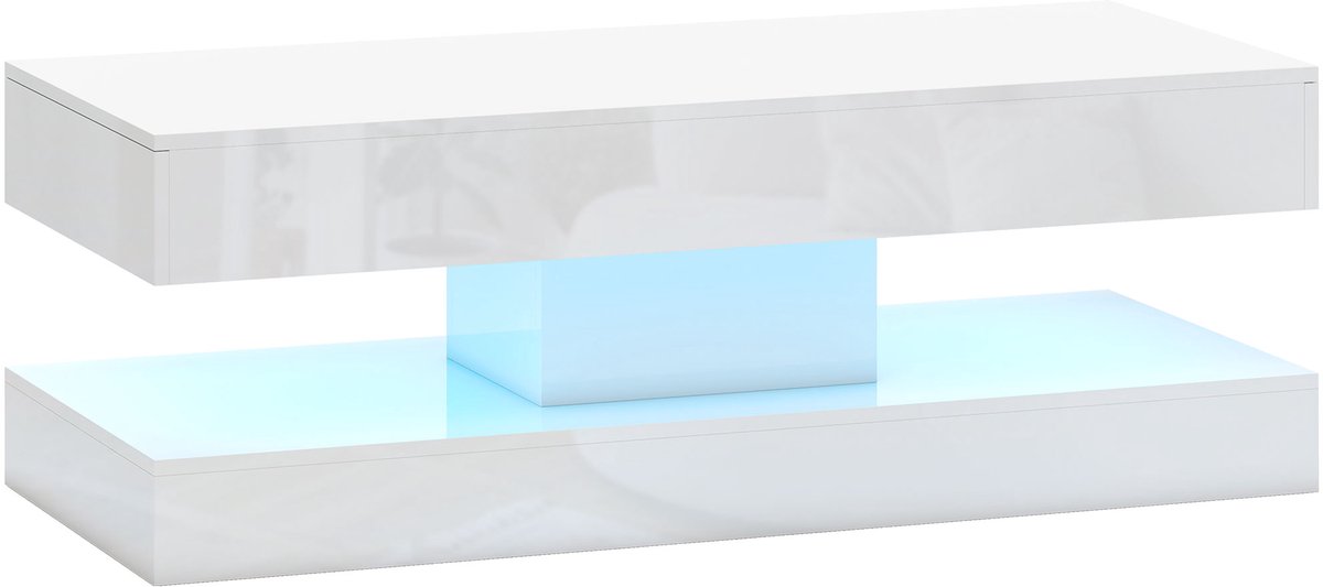 Homona Salontafel - Met LED-verlichting, 2 lades en opbergvak - 120 x 50 x 42 cm - Wit
