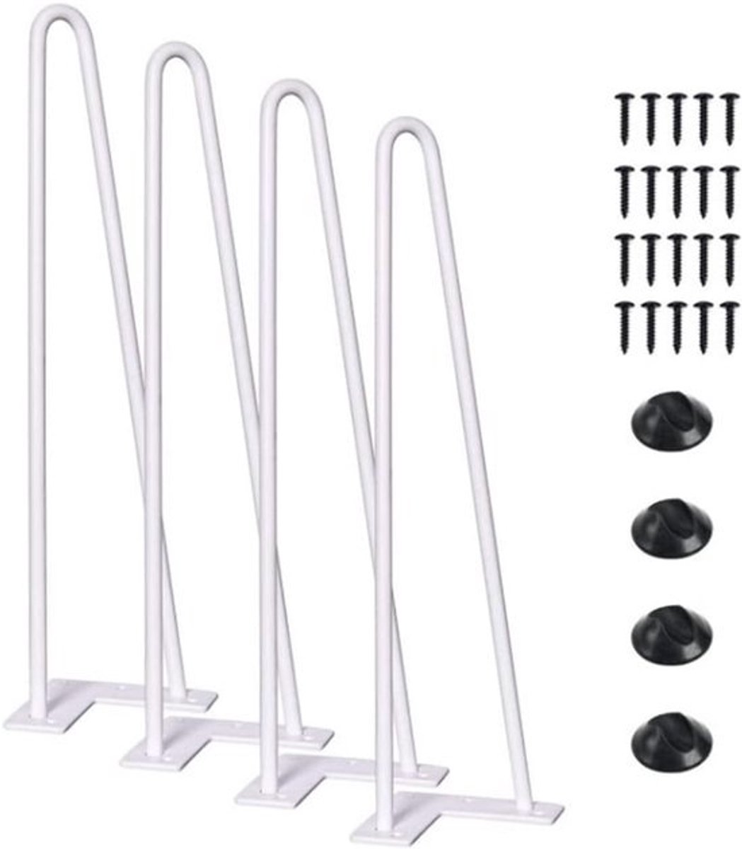 Set van 4 haarspeldtafelpoten | 41 cm | industriële metalen onderstellen voor salontafel of eettafel | wit