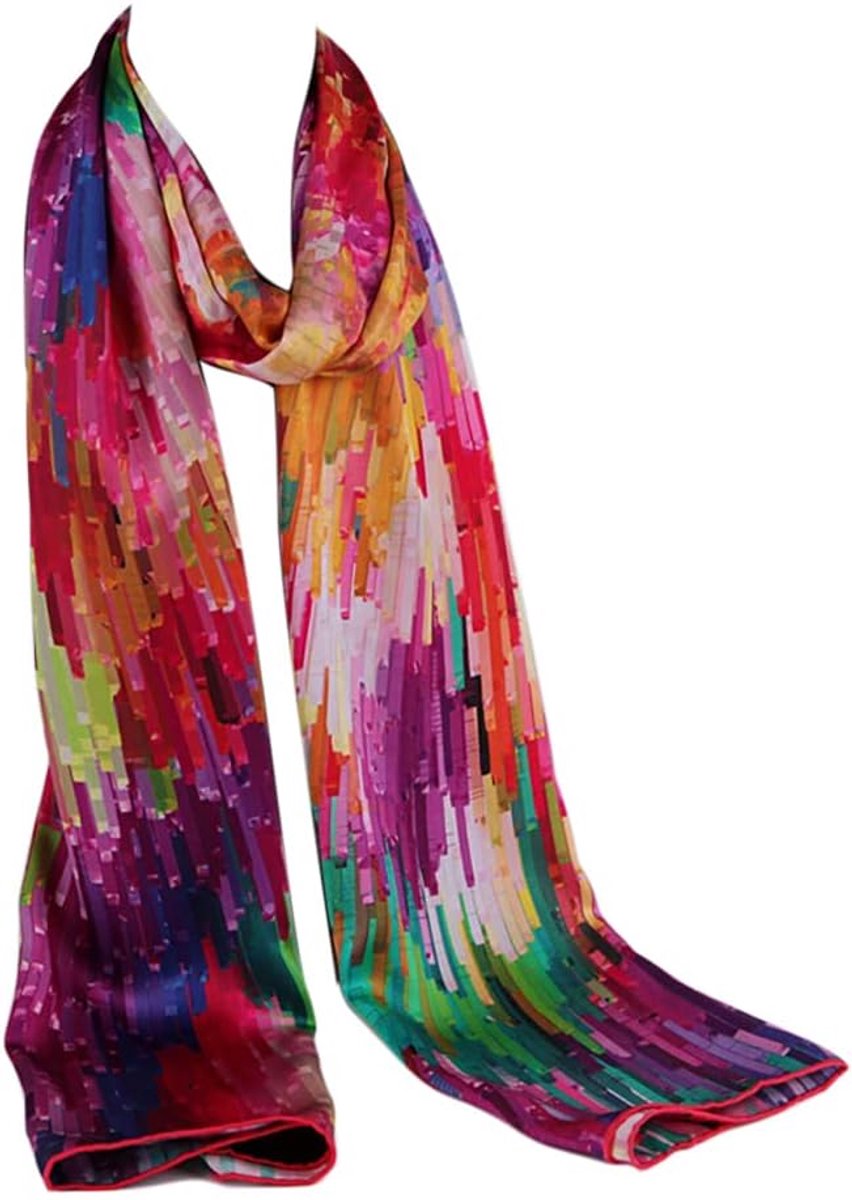 Dames zijden sjaal 178 x 53 cm - paarse en lilac bont - herbruikbaar - stijlvol voor lente en herfst - ShopVlot