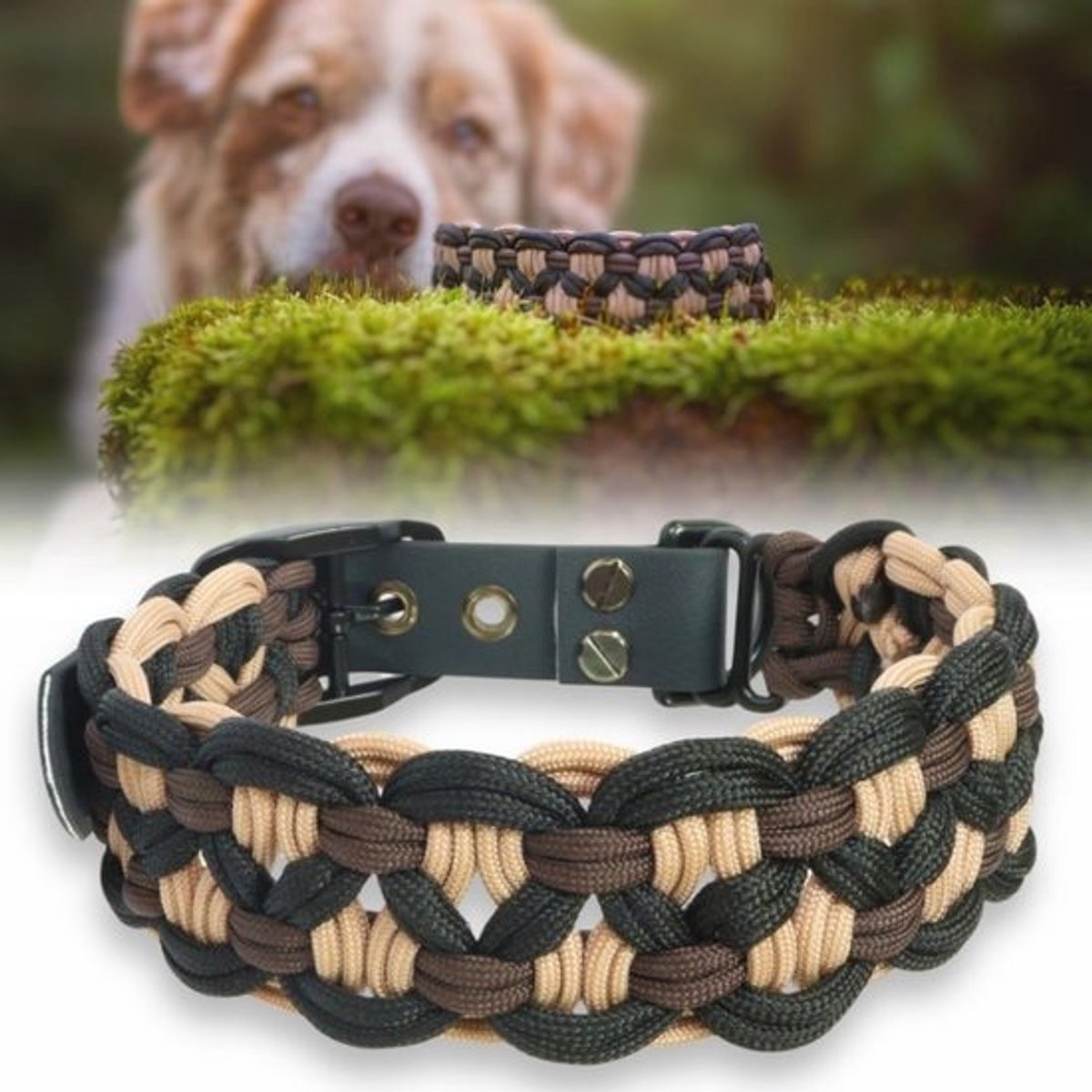 Verstelbare hondenhalsband - Paracord - Robuust, veilig en duurzaam - Voor kleine, middelgrote en grote honden - Wit, M
