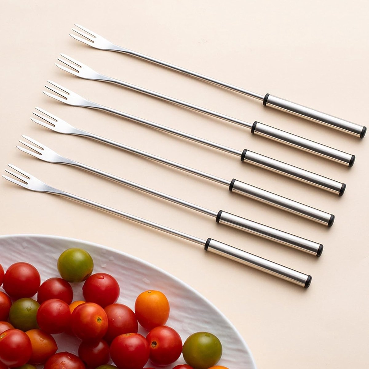 6-delige Roestvrijstalen Fonduevorken, Lichtgewicht Kaasdipsticks, BBQ-voedselprikkers met barbecue- en Fruitgebruik, Ideaal voor Feesten, 9,37 Inch (6 pak)