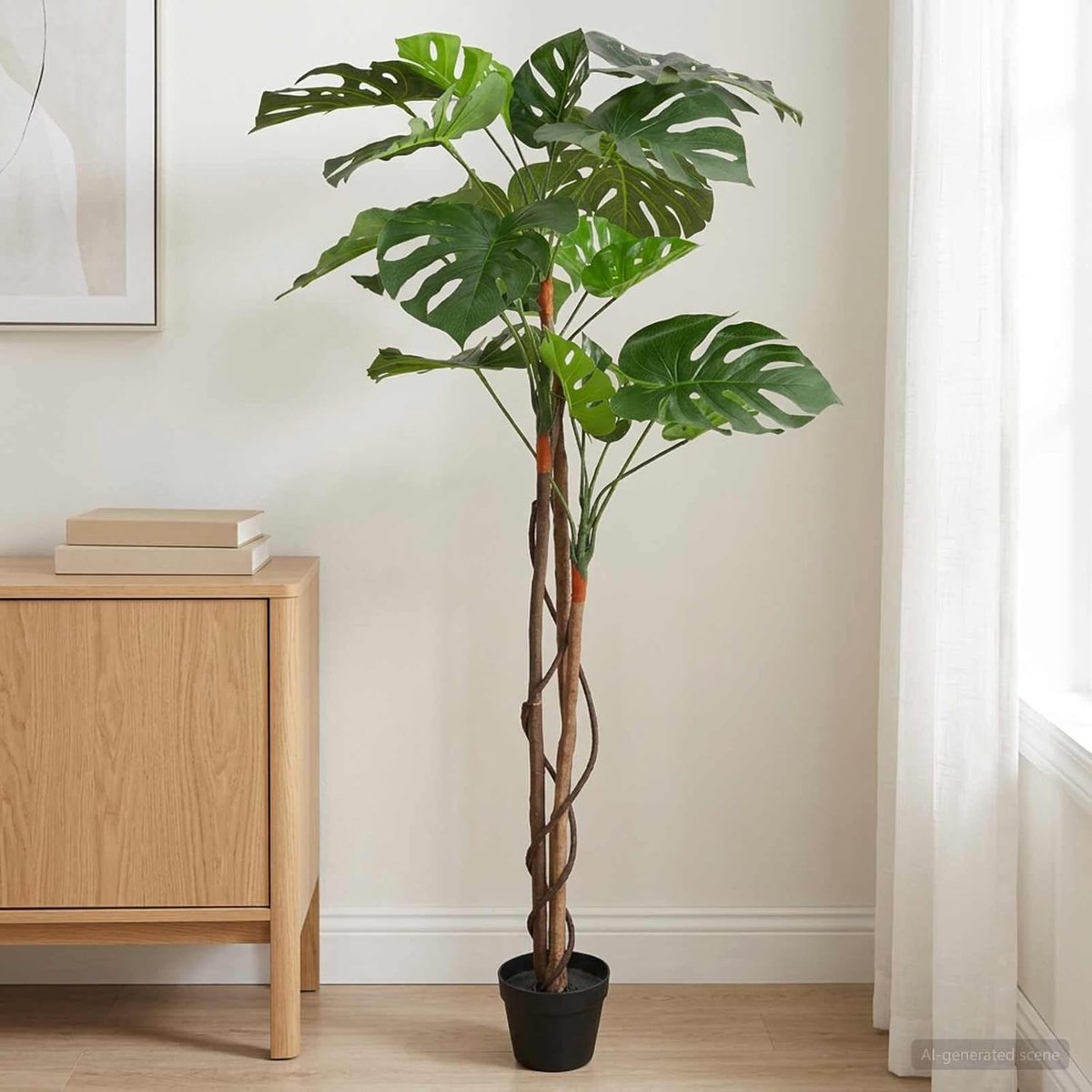 Kunstplant Monstera, 94 x 18 x 170 cm, voor woonkamer, kantoor, kunstplant in groen