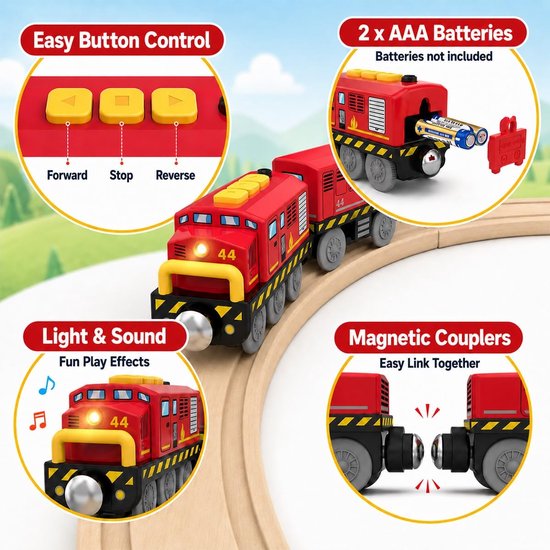 Trein voor kinderen, elektrische lok, houten trein, speelgoed, locomotief trein met licht en geluid, magnetische treinset compatibel met Brio, Thomas, speelgoedauto voor jongens en peuters — afbeelding 4