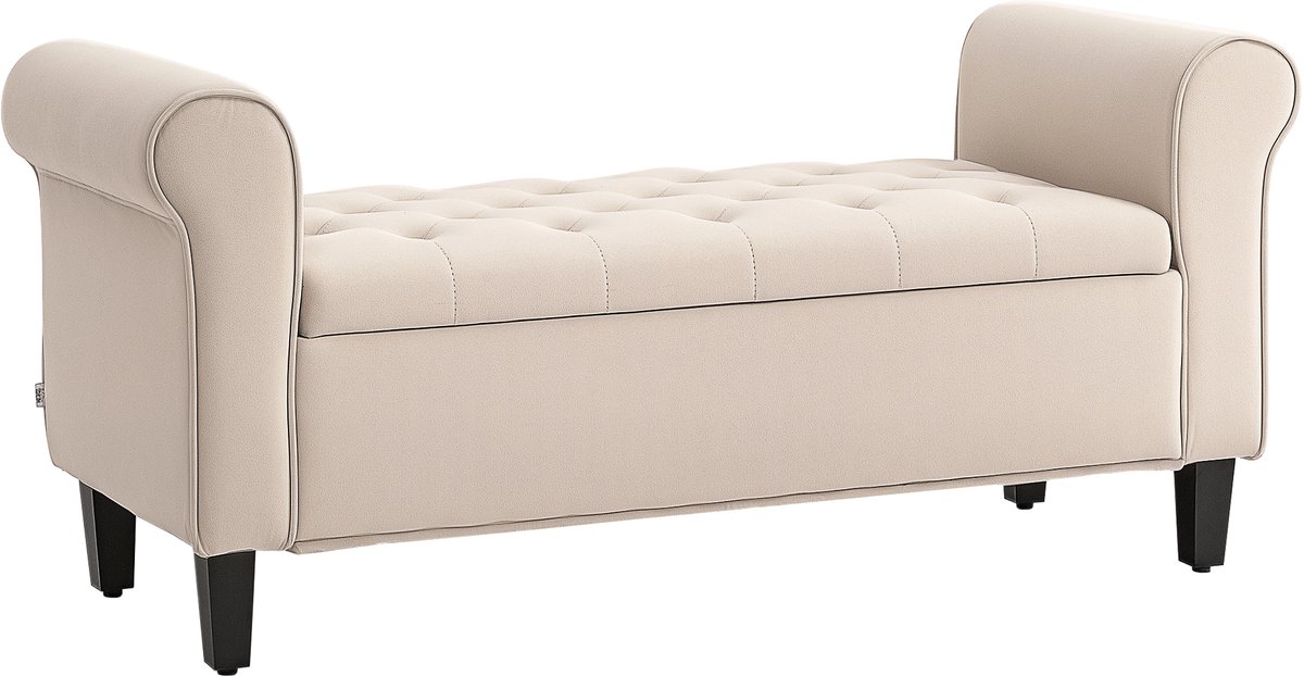 Homona Zitbank met opbergruimte - Met gestoffeerde armleuningen en knoopdetails - 126 x 48,5 x 57 cm - Beige