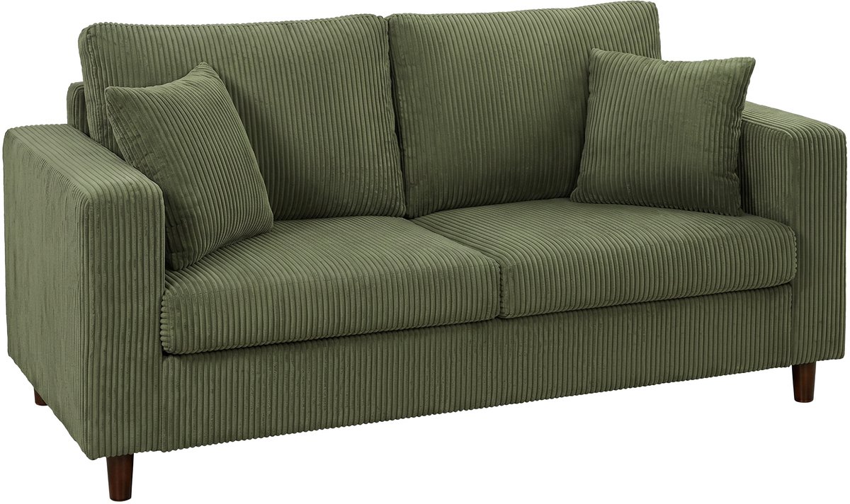 Homona 2-zits bank - Met corduroy bekleding - 170 x 80 x 82 cm - Groen