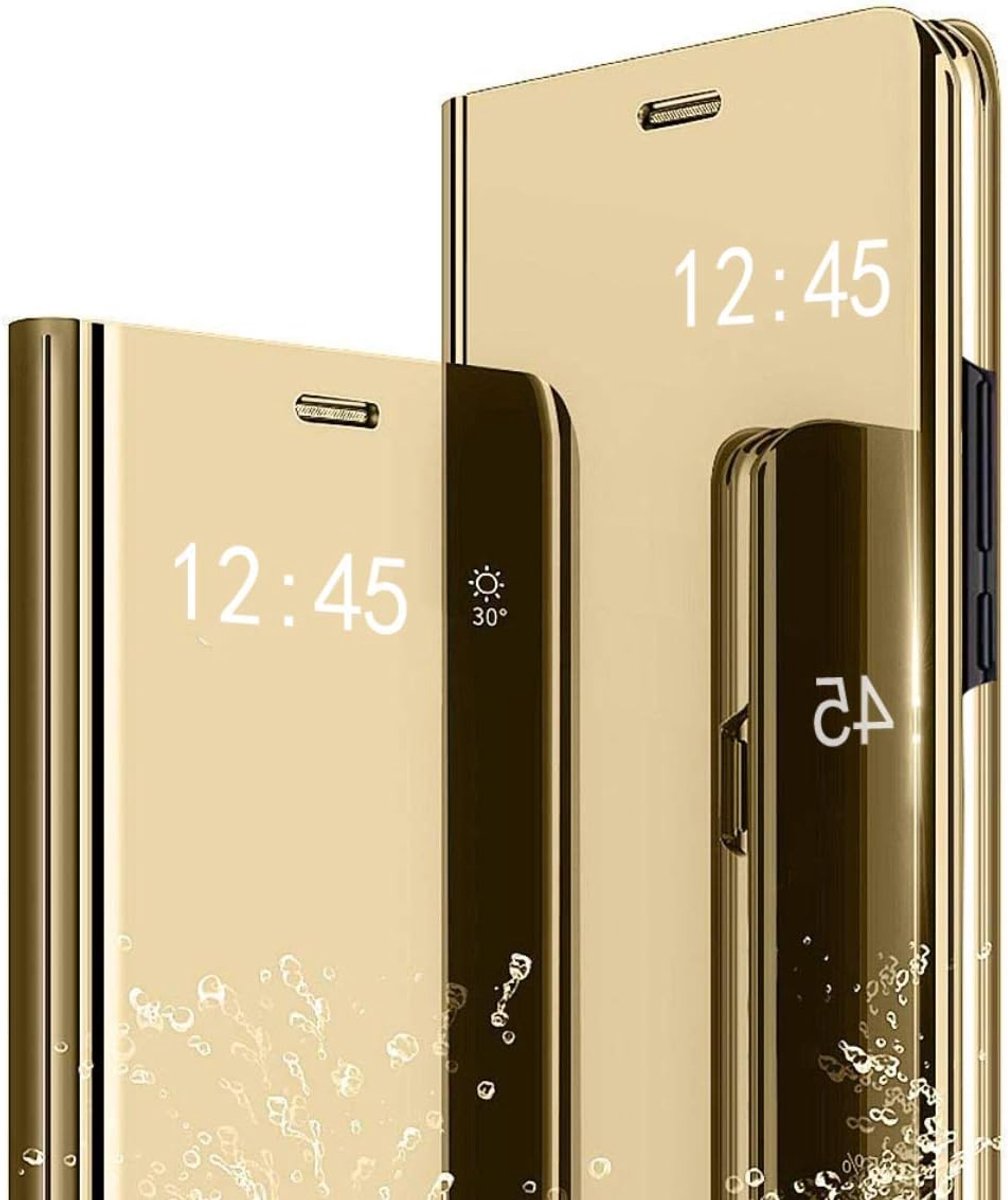 Compatibel met Xiaomi Redmi Note 10 5G Hoesje, Spiegelontwerp Clear View Flip Cover Slim Shockproof 360? Full Body Phone Shell voor Xiaomi Poco M3 Pro/Redmi Note 10 5G. Spiegel Gouden
