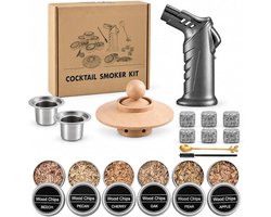 Whisky Smoker Set – Cocktail Rookset met Verbeterde Brander, 6 Granieten Whisky Stenen, Houten Smoker en 6 Houtsnippers – Cadeau voor Hem