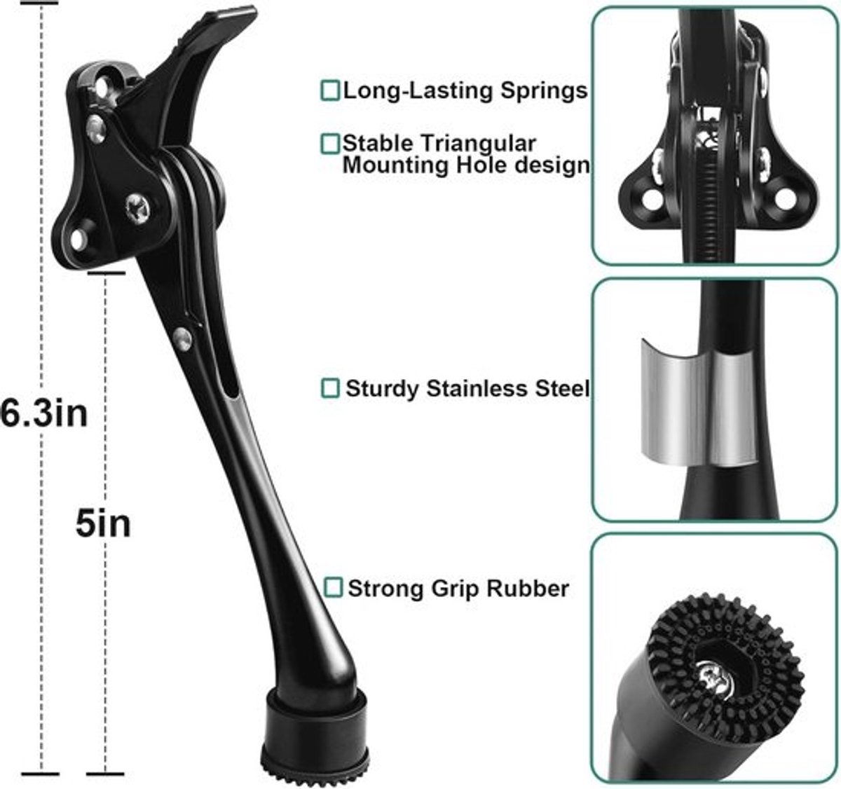 Zwarte antislipdeurstopper 10 cm – verstelbaar met rubberen onderkant – 2 stuks