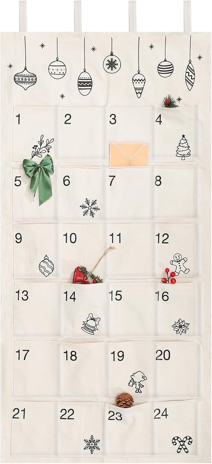 Adventskalender om te vullen, wandtapijt met 24 vakken, kerstkalender om op te hangen, voor kerstdecoratie, geschenkverpakking