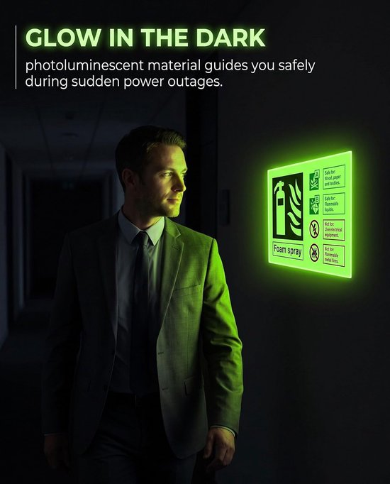 4 stuks zelfklevende oplichtende brandblusser-borden, pictogram-stickers van pvc, waarschuwingsbord voor brandblusser locatie in huis, kantoor, ziekenhuis, magazijn — afbeelding 4