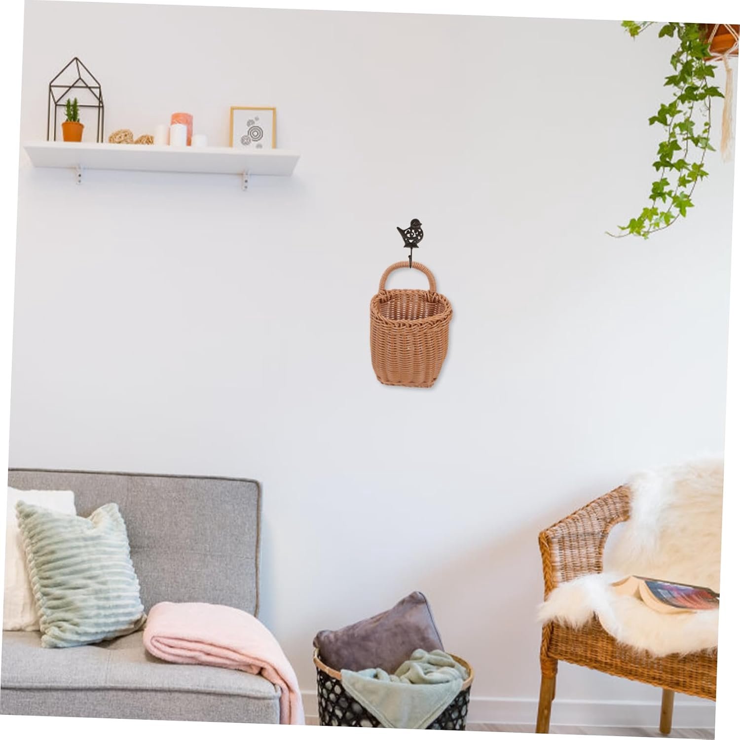 Wandopslag Mand Geweven Rieten Mand Voor Bloemen Keuken Organizer Retro Rustieke Opslaghouder Voor Groenten Fruit Bruin Voor Thuis Woonkamer