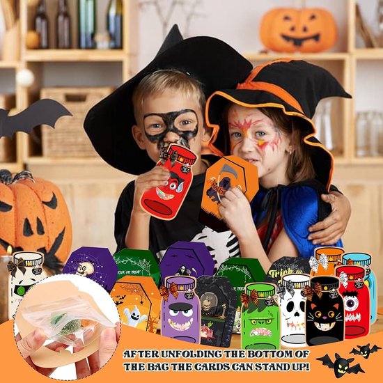 30 stuks Halloween zoete traktatiezakken, pompoen spin vleermuis doodskist doos truc of traktatie, snoep snacks koekjes verpakking voor Halloween feest, feestbenodigdheden — afbeelding 3