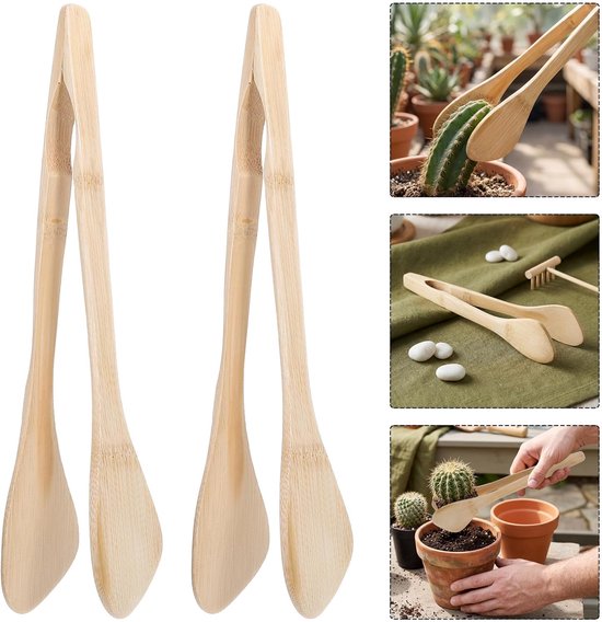 2 Stuks Bamboe Plantentangen Platte Antislip Succulent Transplant Tool voor Veilig Cactus Verplanten Tuinieren Dagelijks Plantenverzorging — afbeelding 5