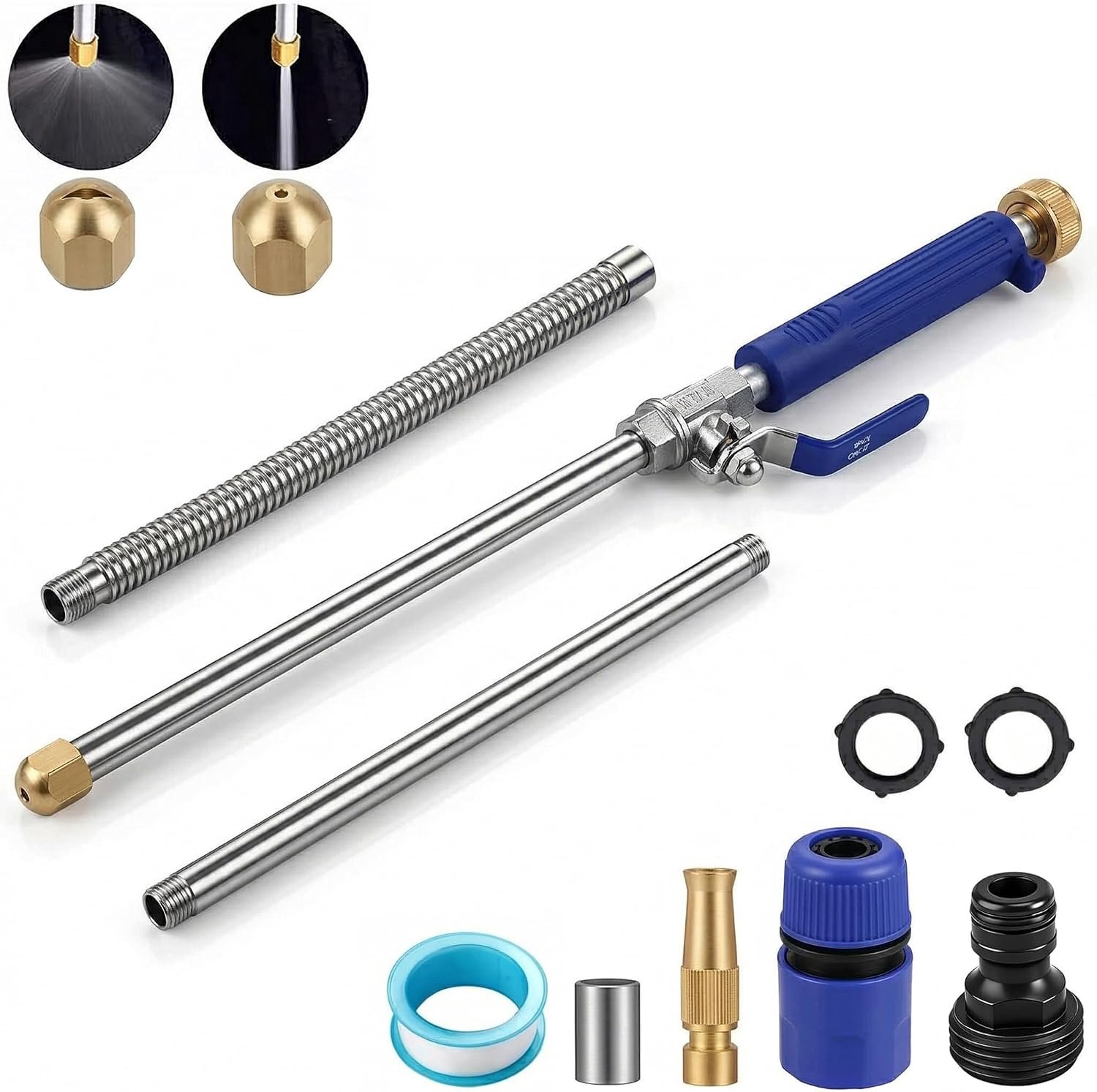 Hogedruk Power Washer Wand, Watering Sproeier Reinigingsgereedschap, Hydro Jet Waterslang Nozzle, Wand Lance voor Goot Patio Auto Huisdier Raam Blauw