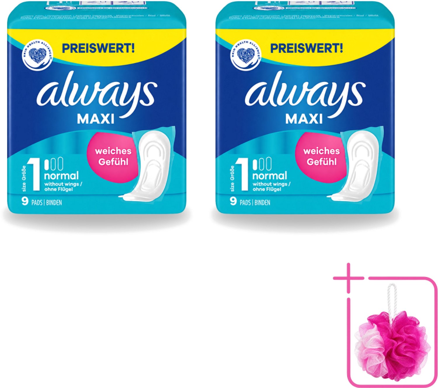2 x Always Maxi - Maandverband - Maat 1 - Normal - 9 Pads - Bulkverpakking - Maandverband - Menstruatie