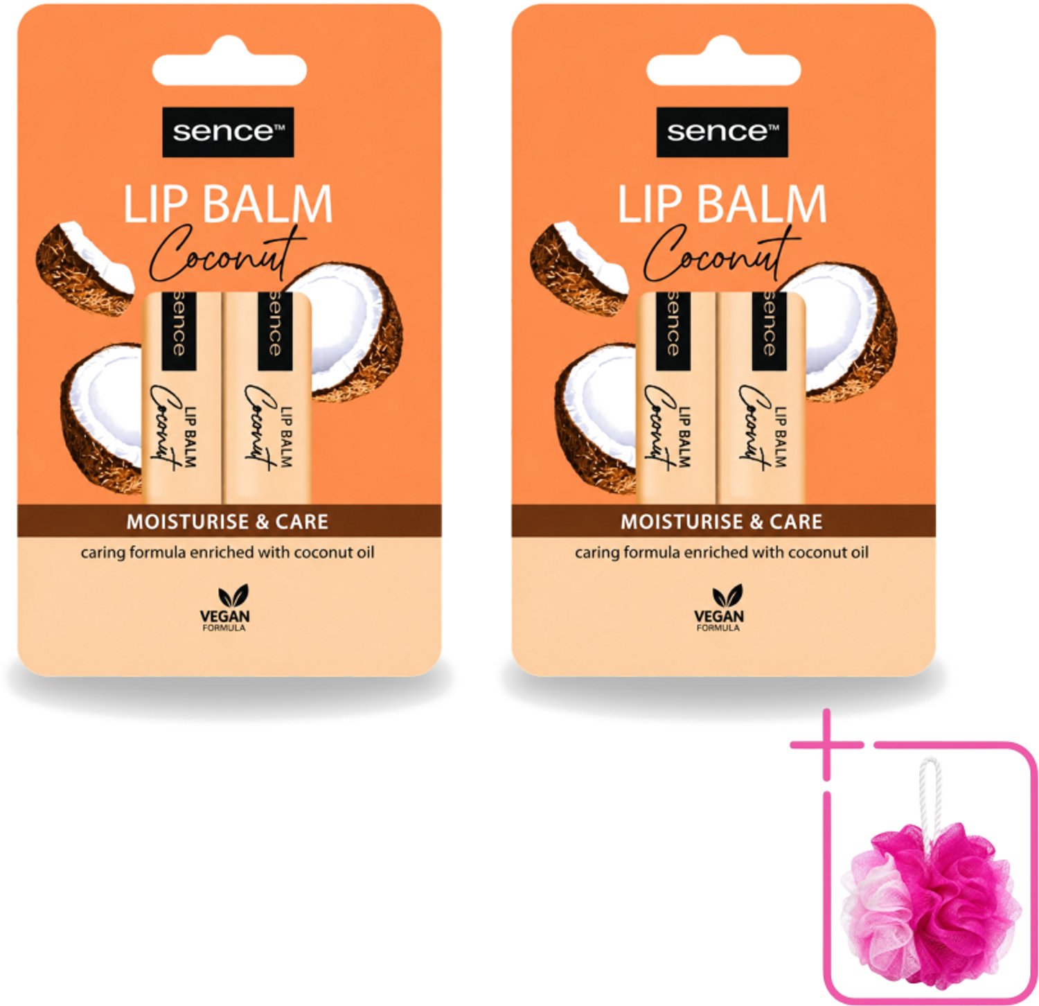 2 x Sence - Moisturise & Care - Lippenbalsem Duo - Verzorgend - 2 x 4,3 g - Bulkverpakking - Lippenbalsem - Douchemop - Kokos