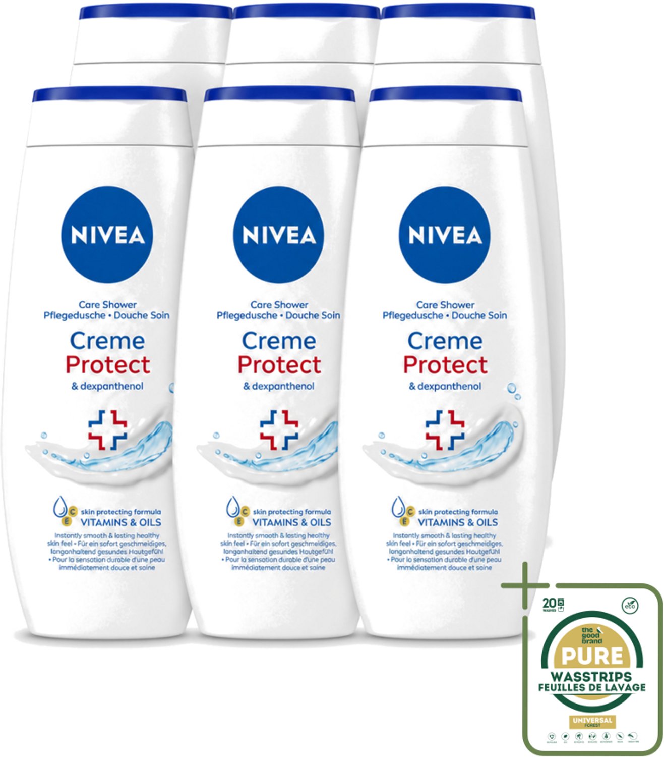 6 x Nivea – Douchecrème – Protect – 250 ml - Wasstrips - Douchecrème - Huidverzorging - Huidbescherming - Vitamine C - Vitamine E
