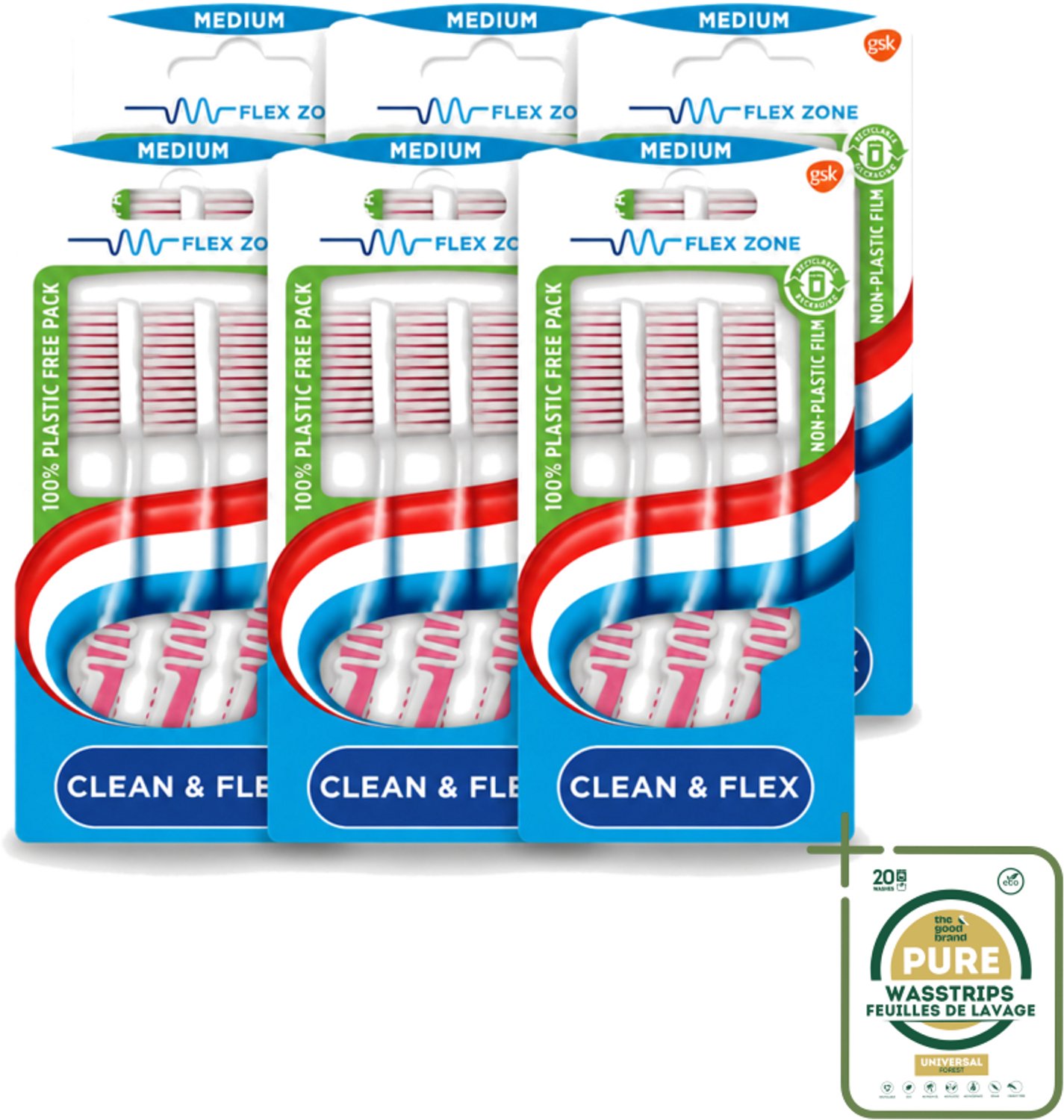 6 x Aquafresh - Tandenborstel - Clean & Flex - Medium - Grondige Reiniging - 3 Tandenborstels - Tandenborstel - Tandenborstel Medium - Tandenborstel Grondig Reinigen - Tandenborstel Voor Tandvleesbescherming - Tandenborstel Flex Zone