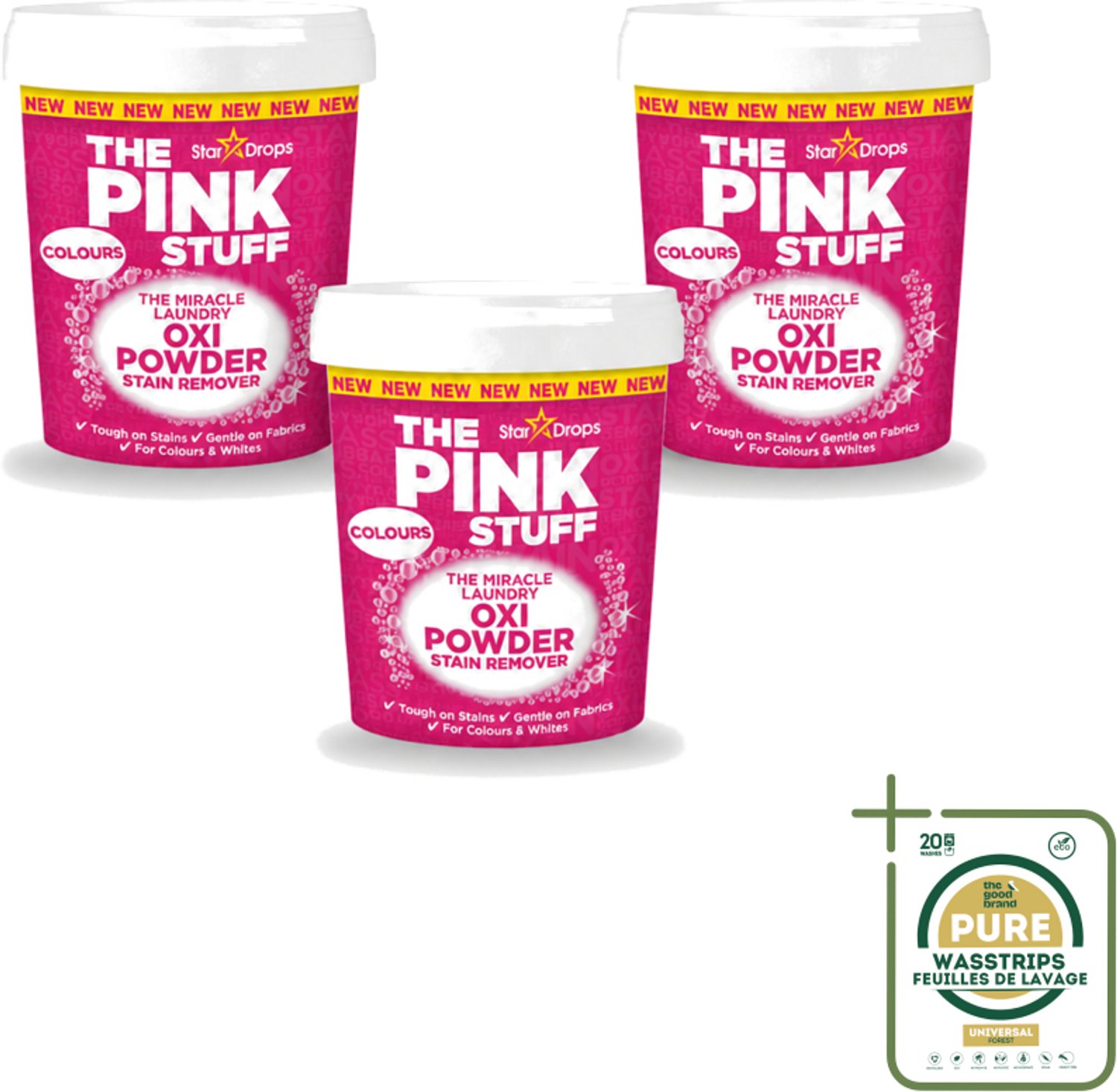 3 x The Pink Stuff - Vlekverwijderaar - Voor Bonte Was - 1kg - Wasstrips - Vlekverwijderaar - Wasgoed Reinigen - Vlekken Verwijderen - Poeder Voor Was - Kleurbehoud
