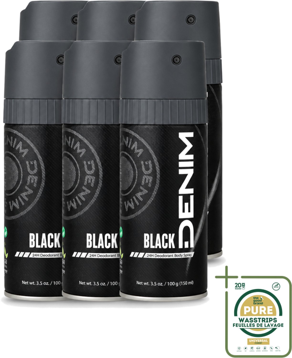 6 x Denim - Deodorant Aerosol - Black Geur - Voor Mannen - 150 ml - Wasstrips - Deodorant Spray Mannen - Deodorant Spray - Deodorant Aerosol - Deodorant Spray 150 Ml - Deodorant Spray Denim Black