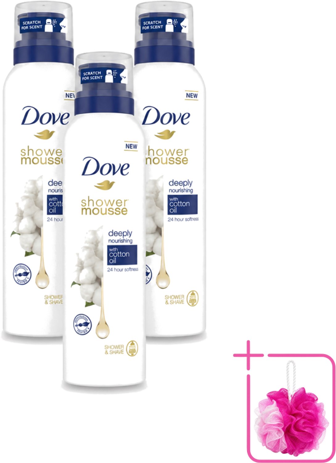 3 x Dove – Douchefoam – Deeply Nourishing Cotton Oil – 200 ml - Bulkverpakking - Douchefoam - Douchemop - Huid verzorging