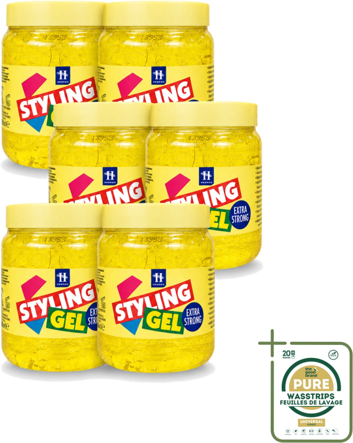 6 x Hegron - Styling Haargel - Extra Strong - Voor Sterke Fixatie - 500 ml - Wasstrips - Styling Gel - Haargel - Extra Strong - Haartype - Fixatie