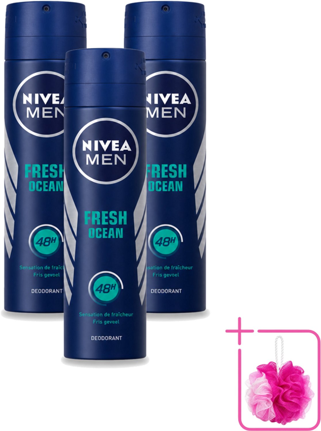 3 x Nivea - Men - Deodorant - Spray - Fresh Ocean - 48 Uur Lang Werkend - 150 ml - Bulkverpakking - Deodorant spray - Oceaan geur