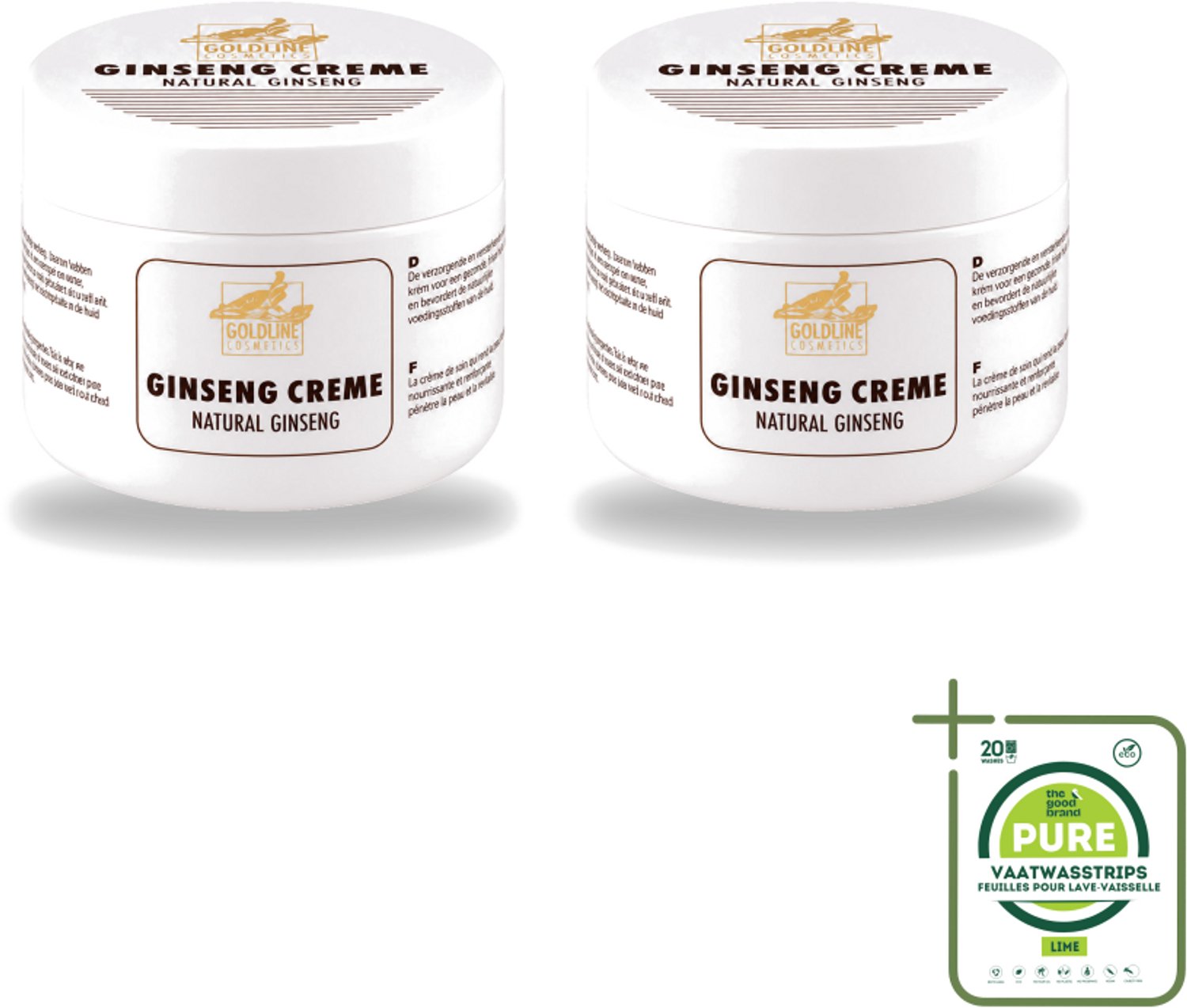 2 x Goldline - Bodycrème - Natural Ginseng - Verzorgend & Versterkend - 250 ml - Grootverpakking - Vaatwasstrips - Ginseng Crème - Huid Verzorging - Huid Versterken - Natuurlijke Crème - Hydratatie