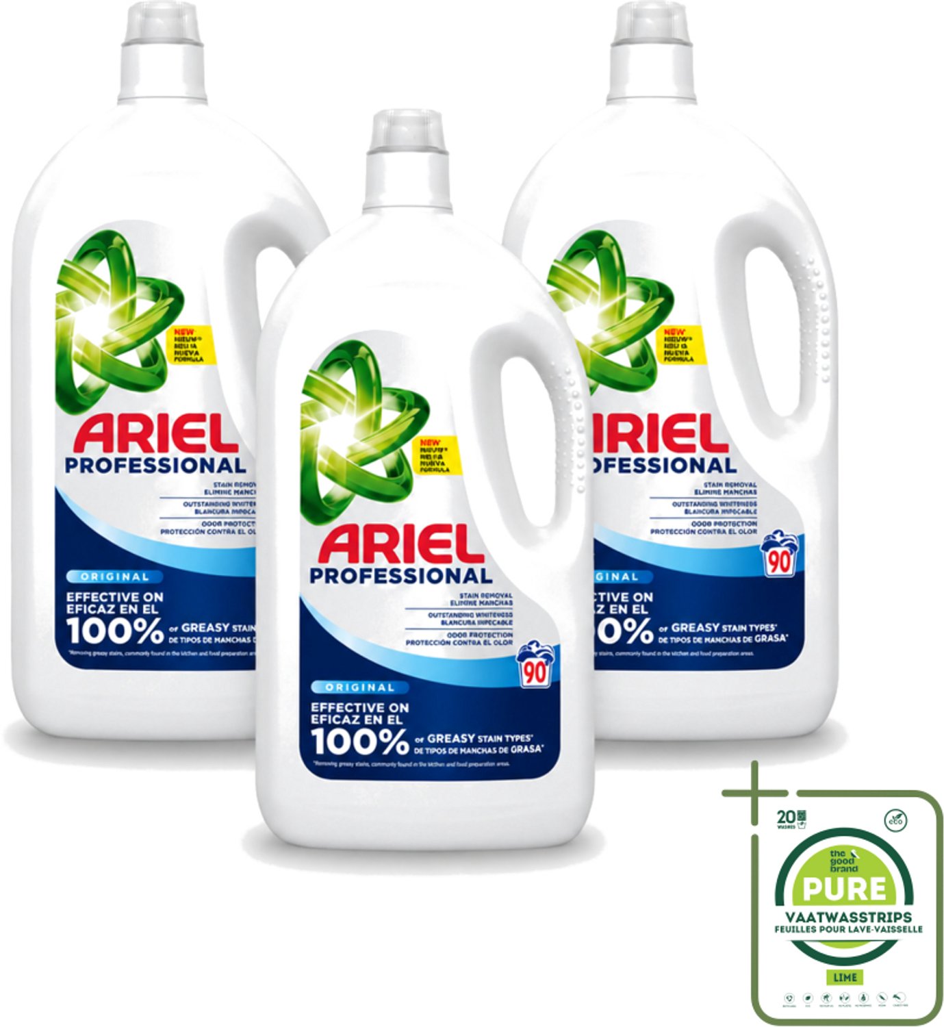 3 x Ariel – Vloeibaar Wasmiddel – Professional Regular - 90 wasbeurten - 4,05 L - Grootverpakking - Vaatwasstrips - Wasmiddel - Witte Was - Vlekken Verwijderen - Reiniging - Schone Was
